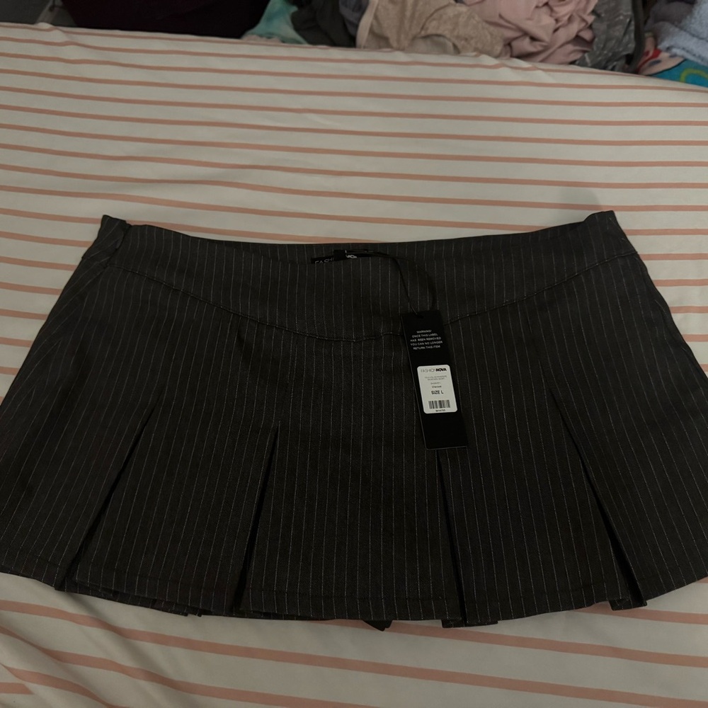 Fashion Nova Gray Pinstripe Mini Skirt